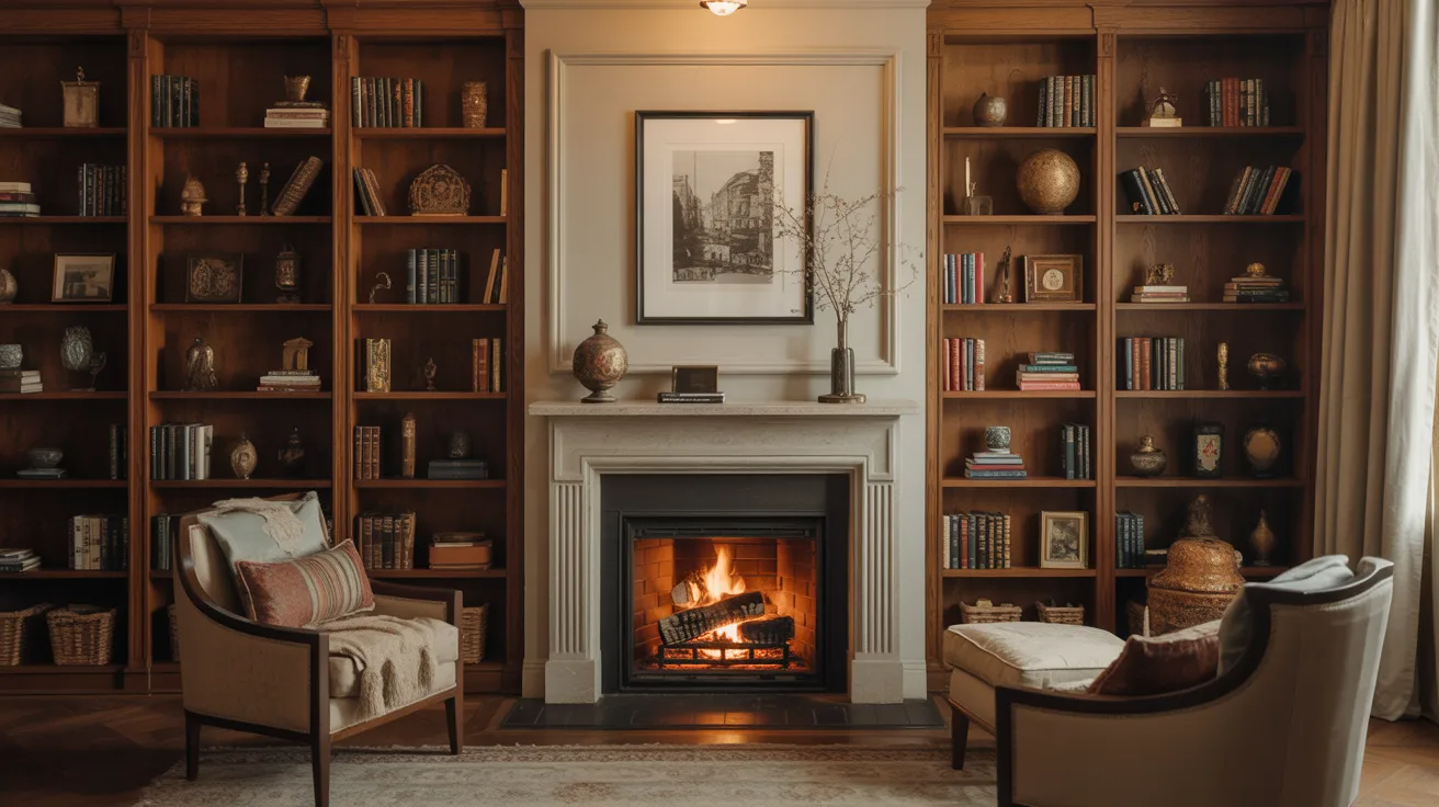 Built In Bookshelves Around a Fireplace