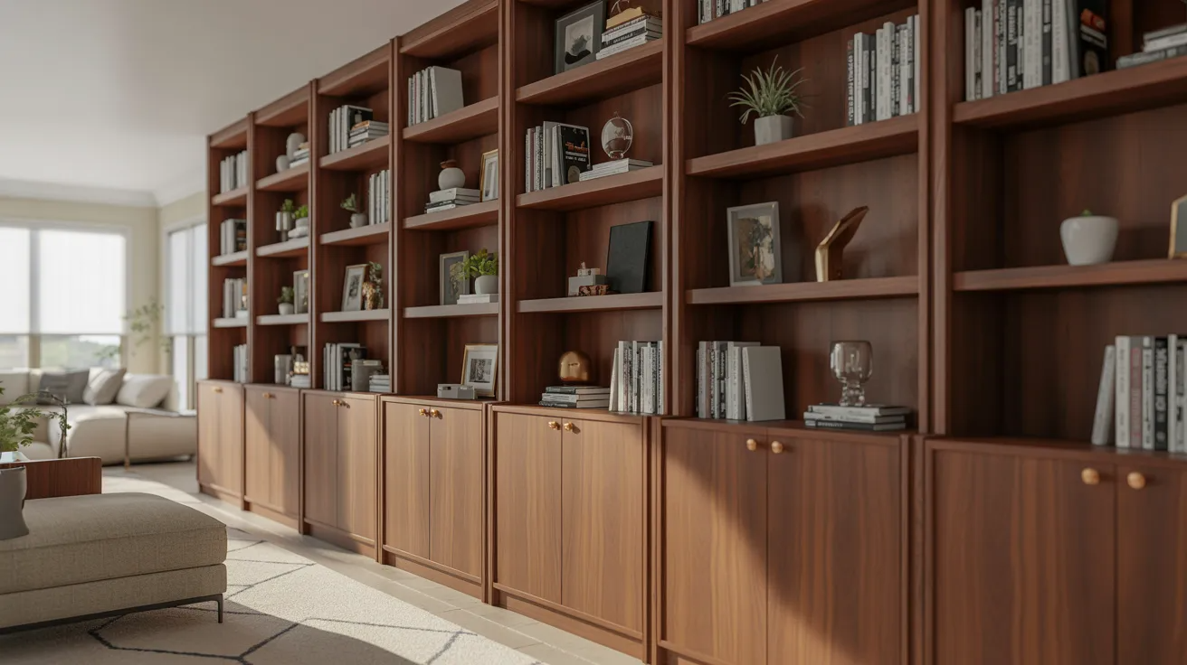 Built in bookshelves with lower cabinets for hidden storage and display. 
