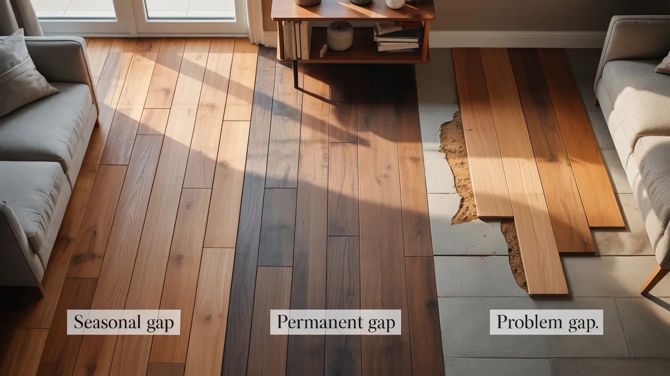 Comparison of seasonal, permanent, and problem gaps in hardwood flooring