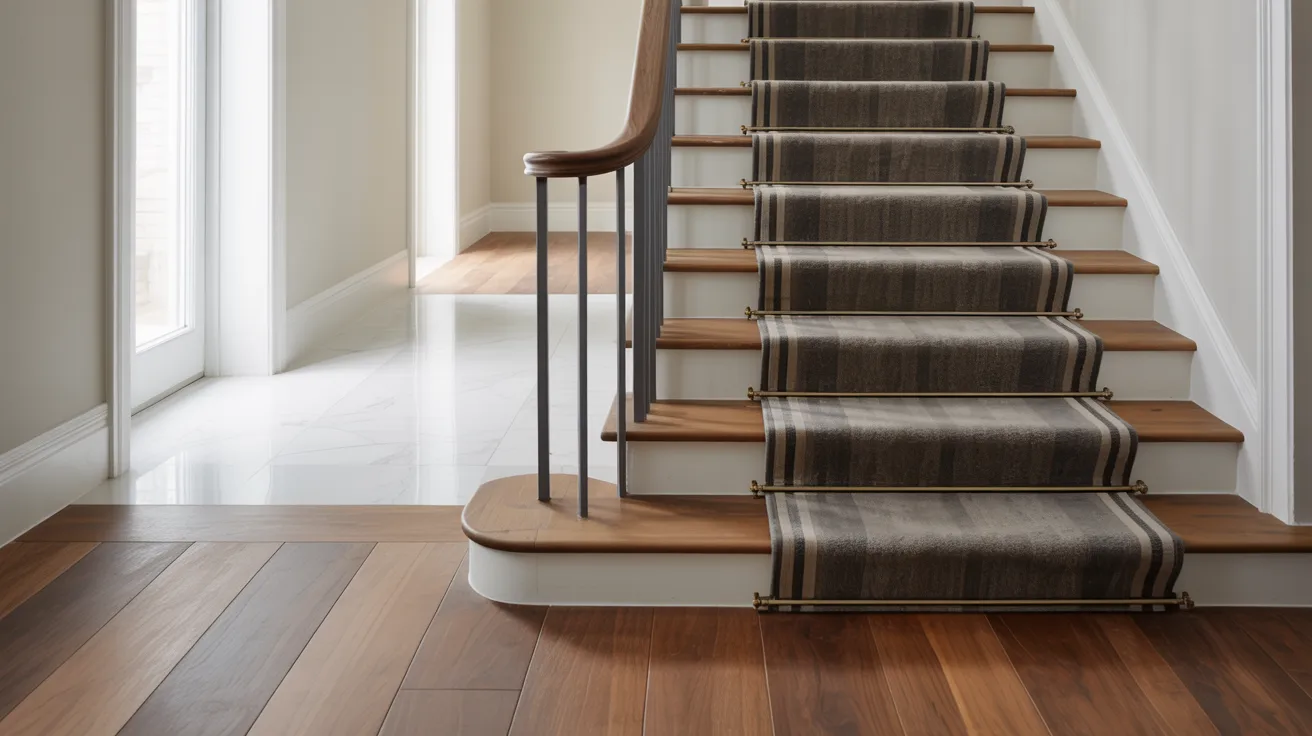 Modern staircase showcasing different flooring options in a luxury home