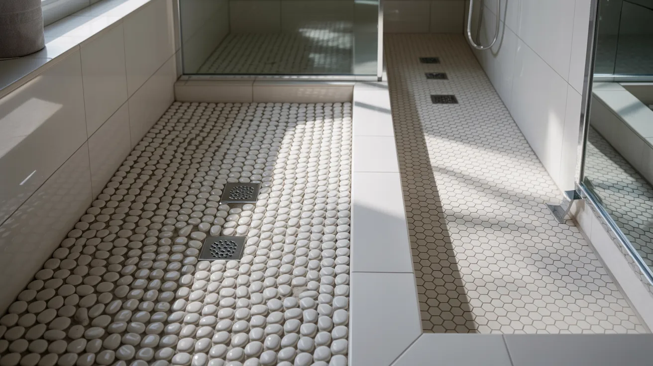 Modern alternatives to pebble shower flooring in a contemporary bathroom