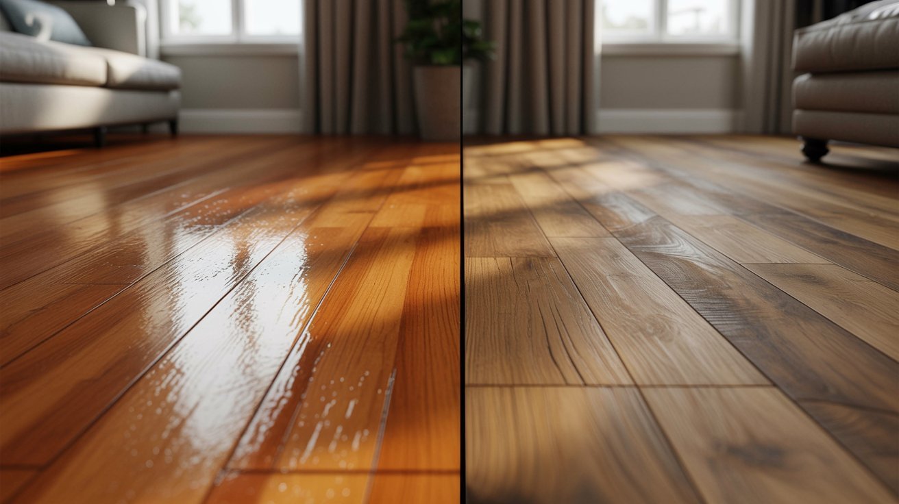 Comparison between sealed and unsealed hardwood floors.