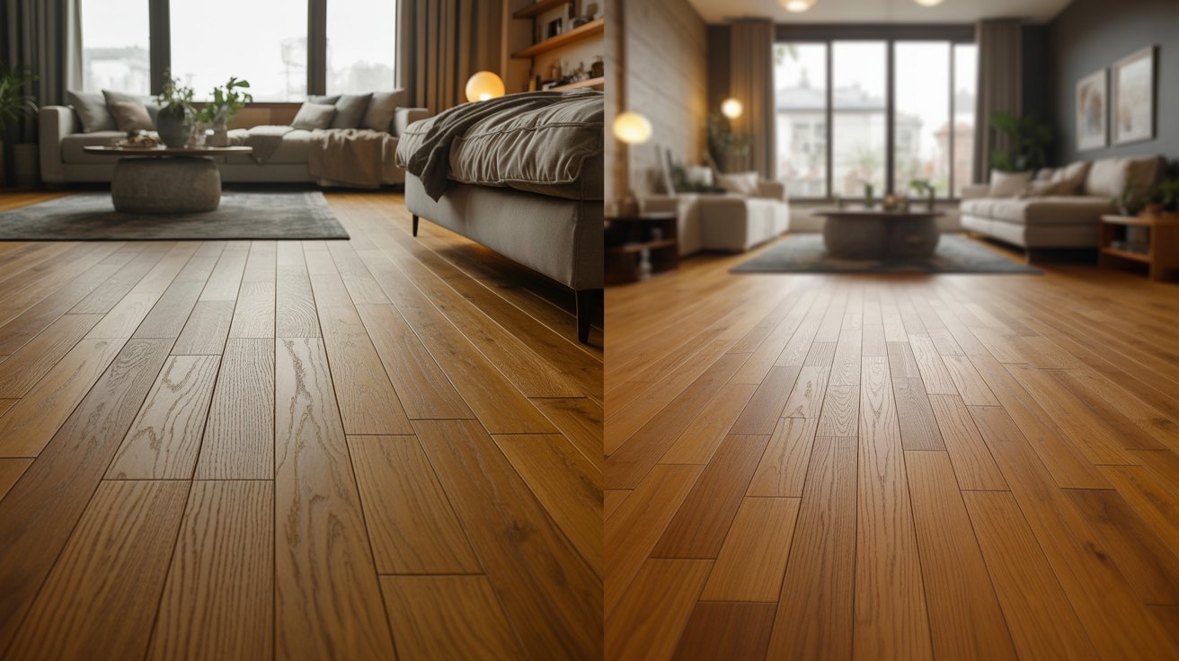 Matching wood tones creating a smooth flooring transition.