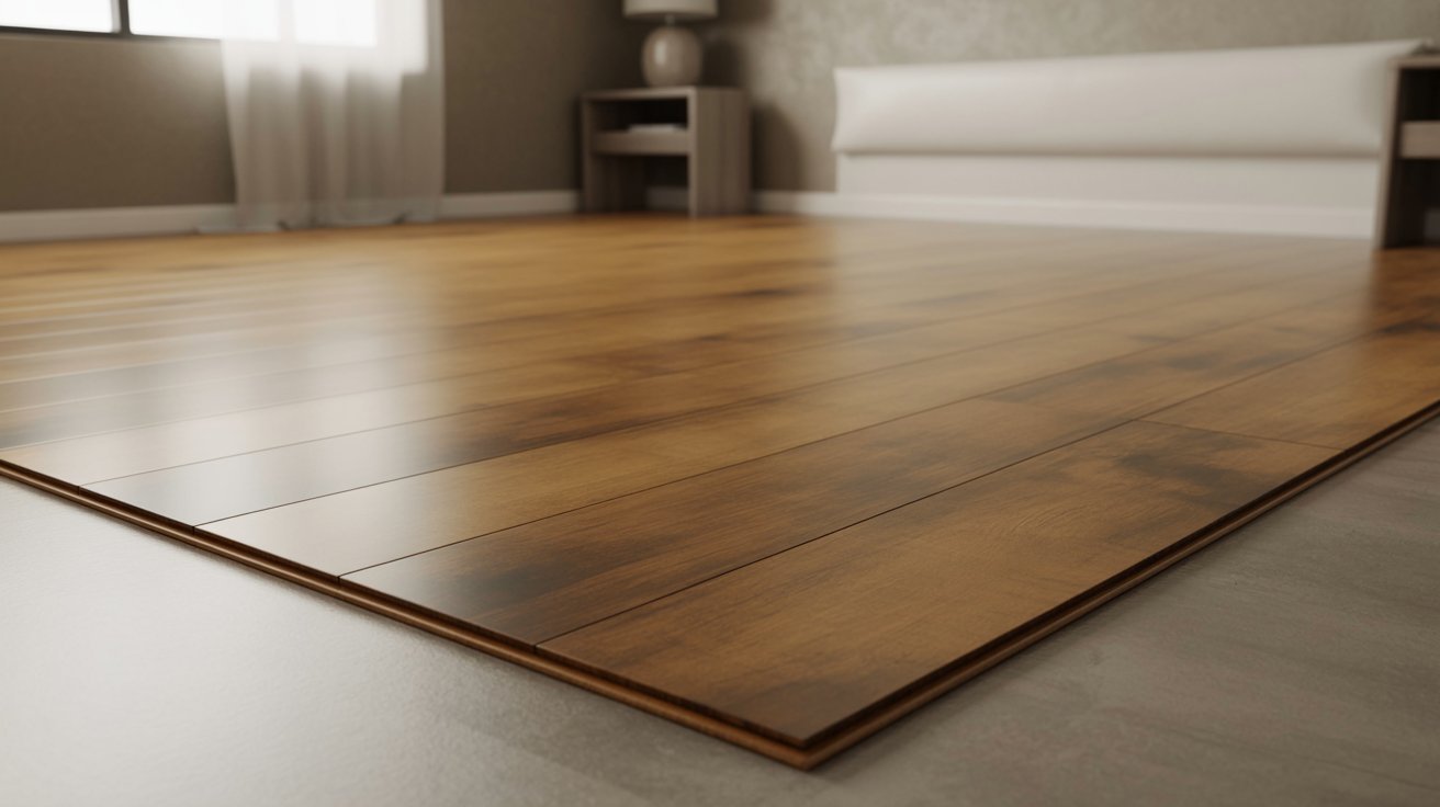 Thin vinyl flooring installed in a low-traffic bedroom.