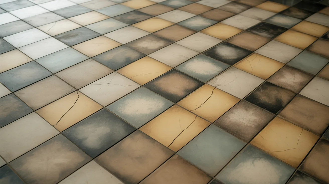 Vintage floor tiles that may contain asbestos in an older home.