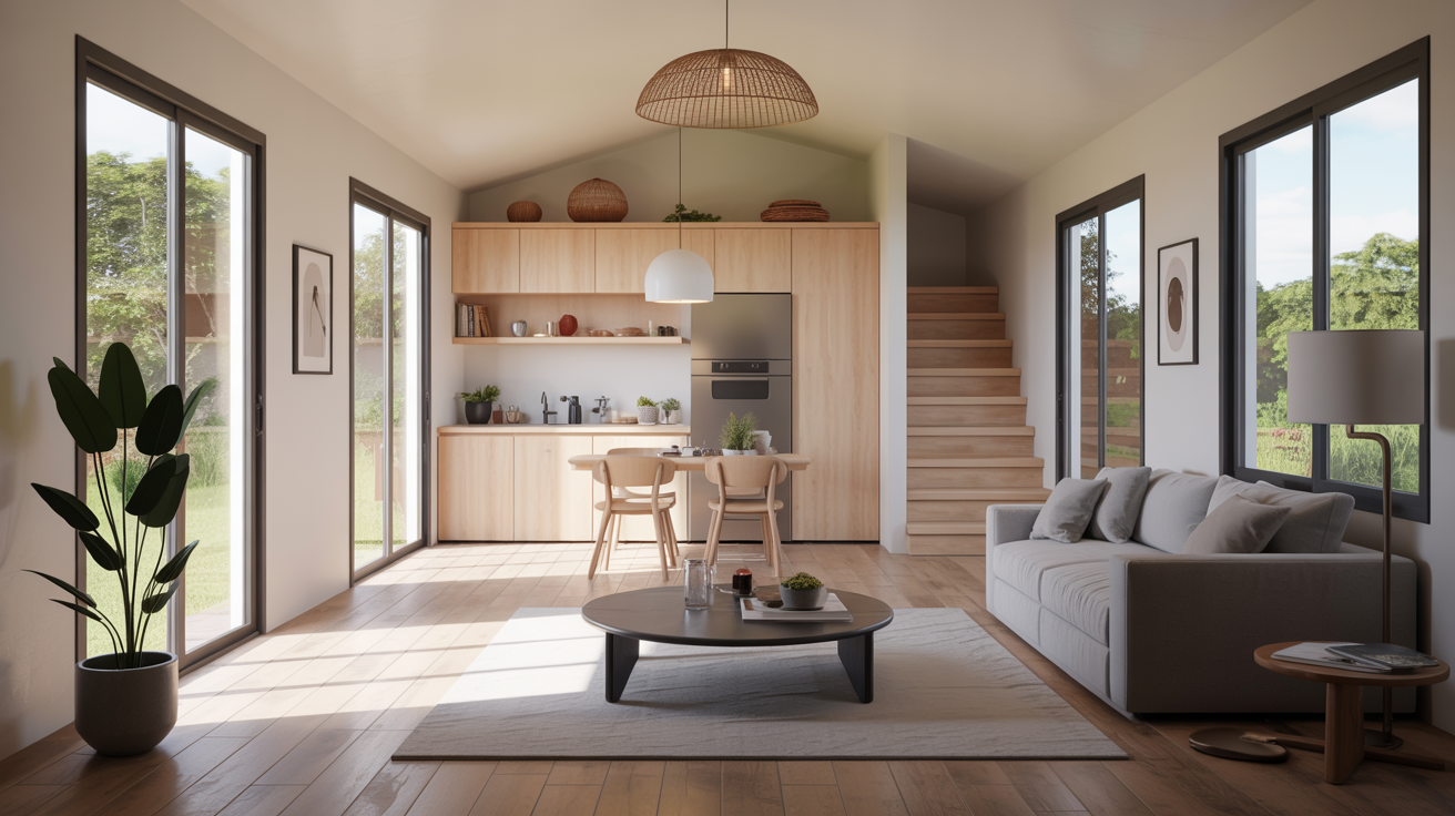 Modern granny pod featuring an open and airy living space layout.