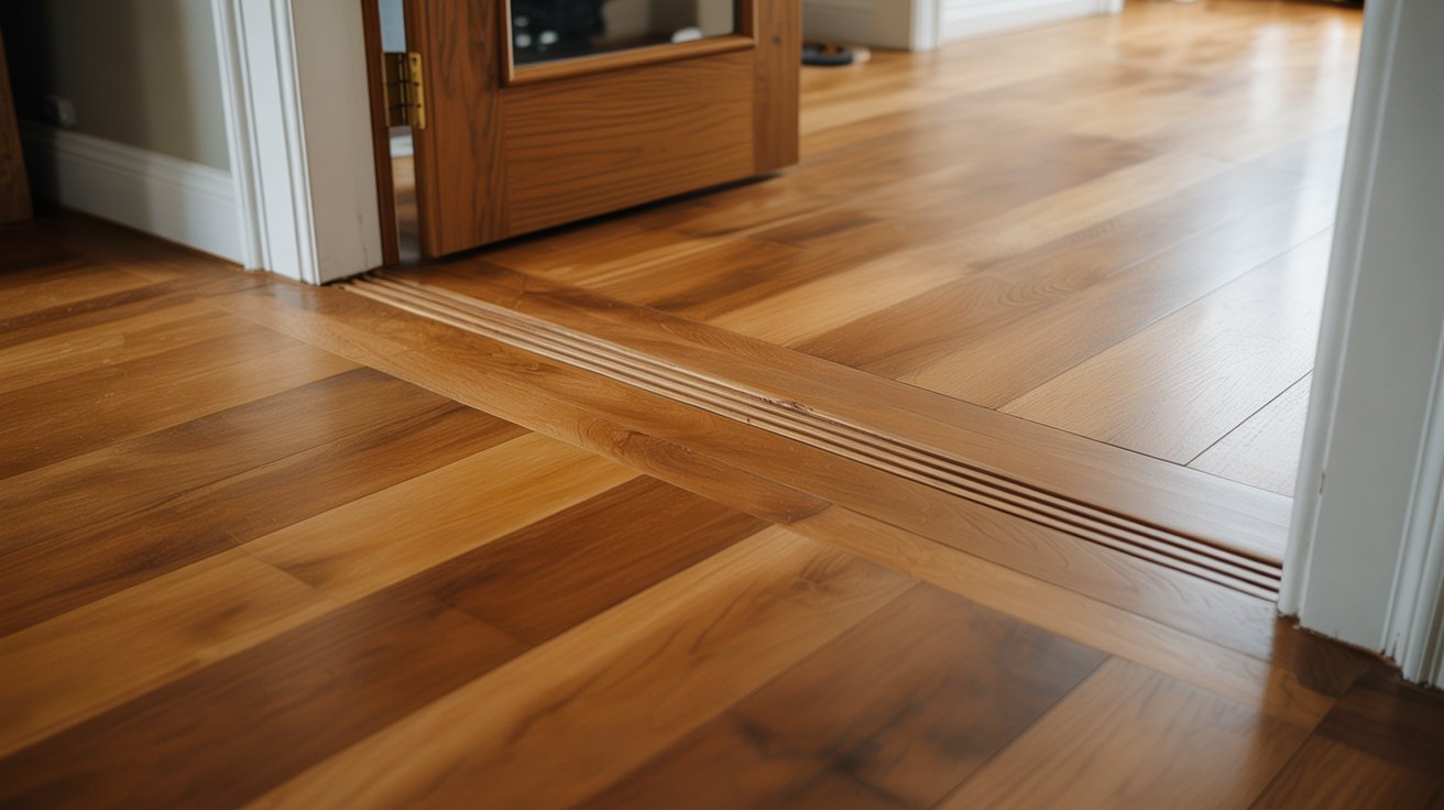 Matching flooring heights creating a smooth transition.