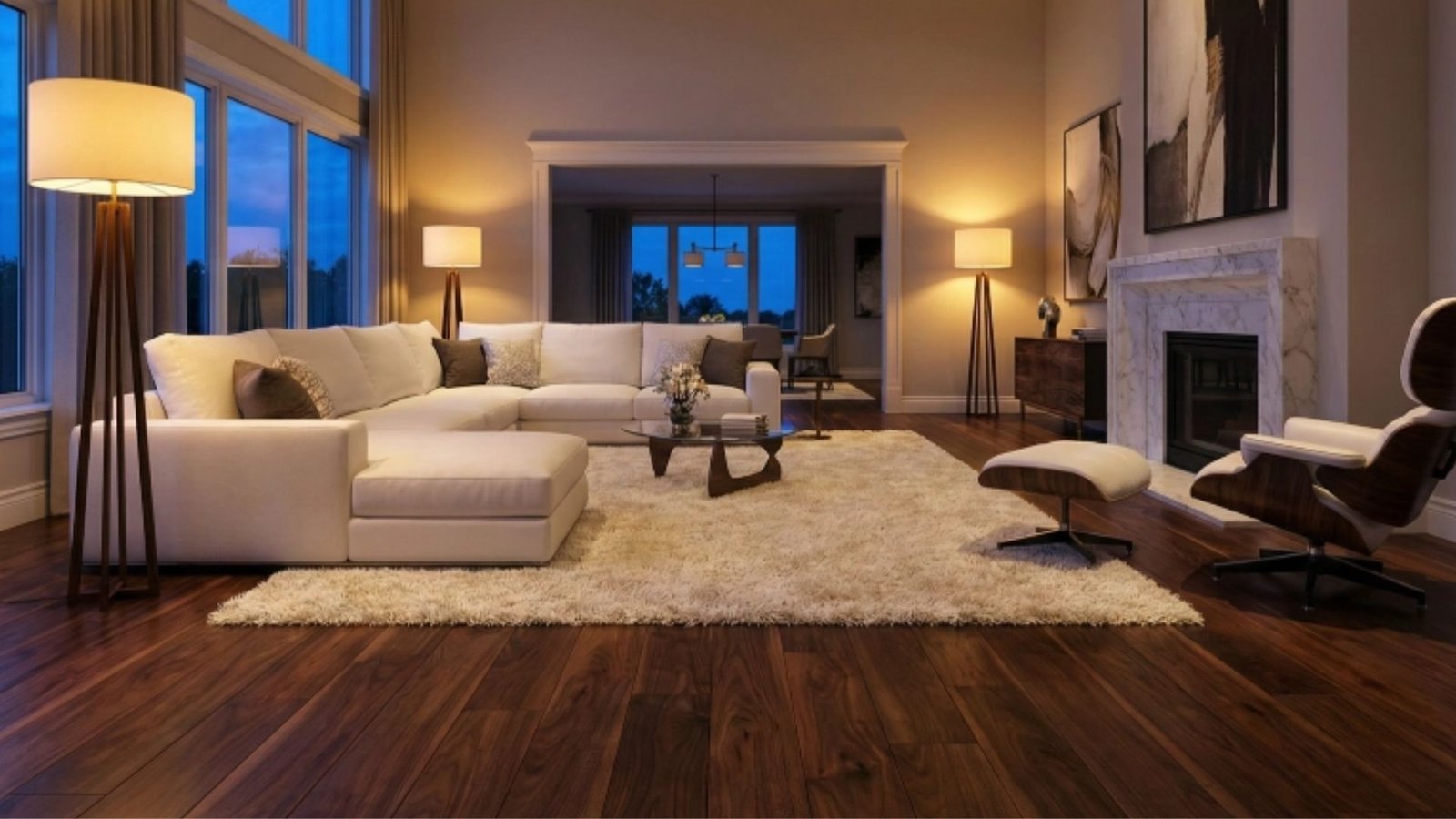 Dark hardwood floor concealing light scratches and dents