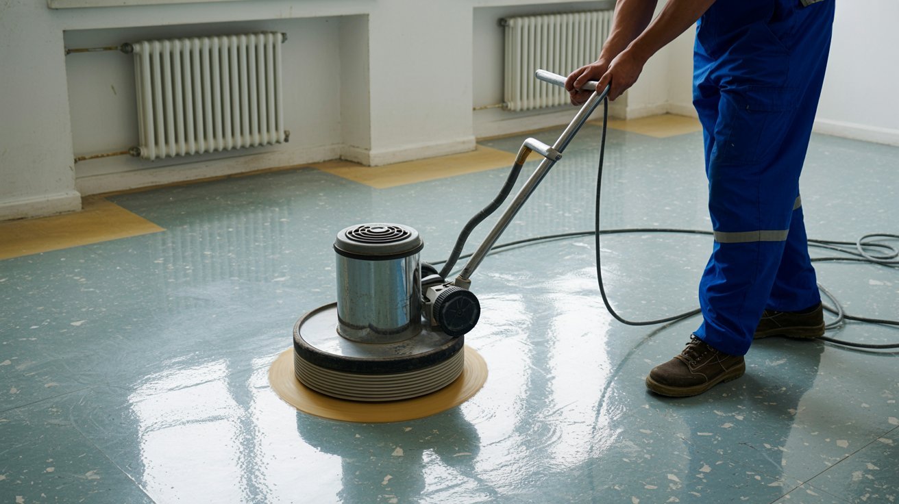 Removing old coatings from terrazzo flooring.