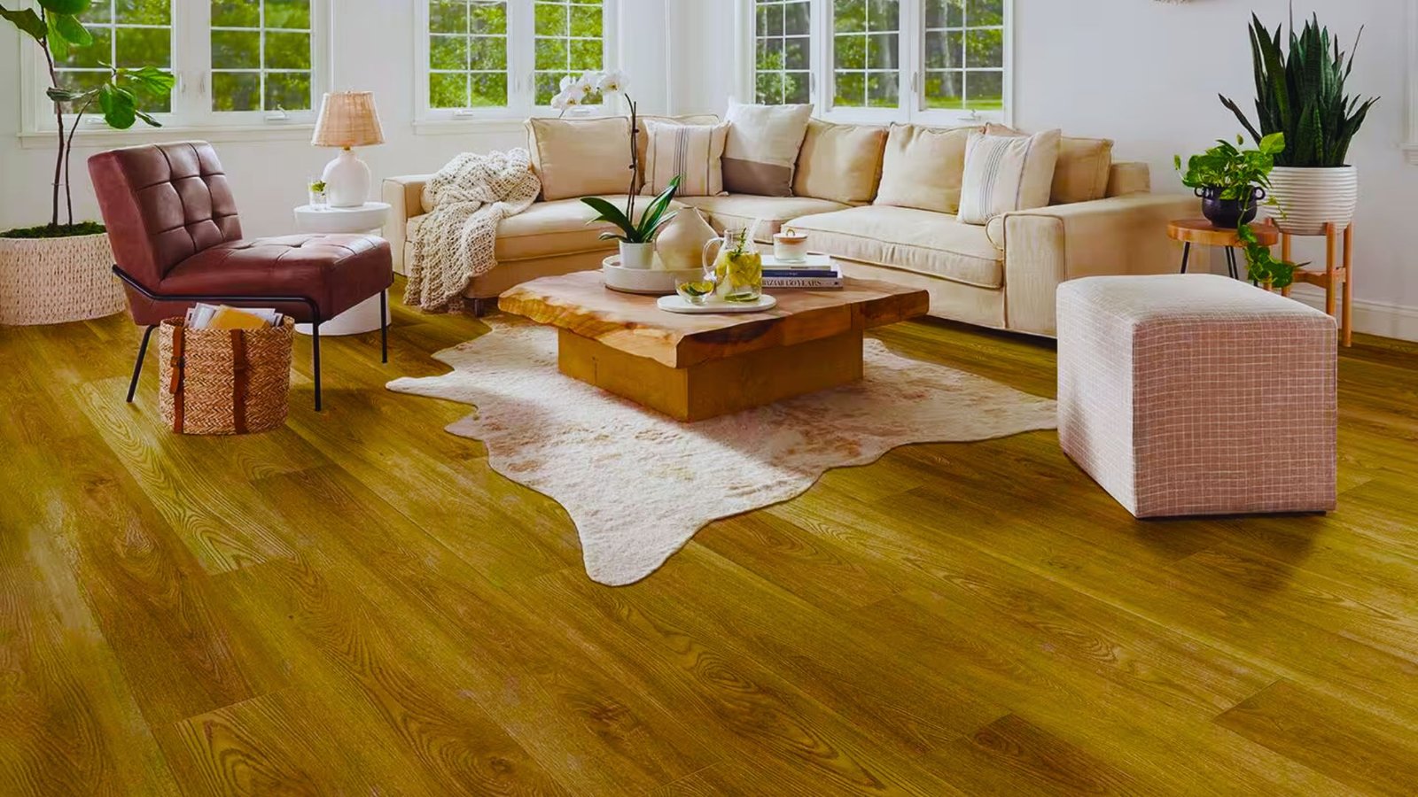 Image shows low maintenance flooring of a living room.