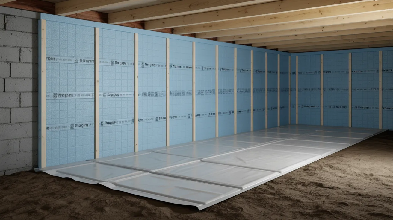 Rigid foam insulation installed on crawl space walls