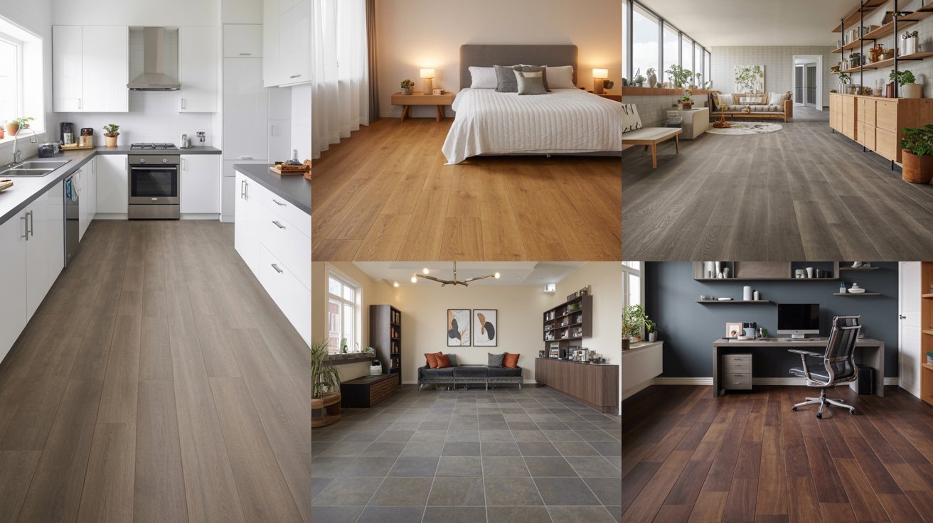 Vinyl flooring installed in different rooms throughout a home.
