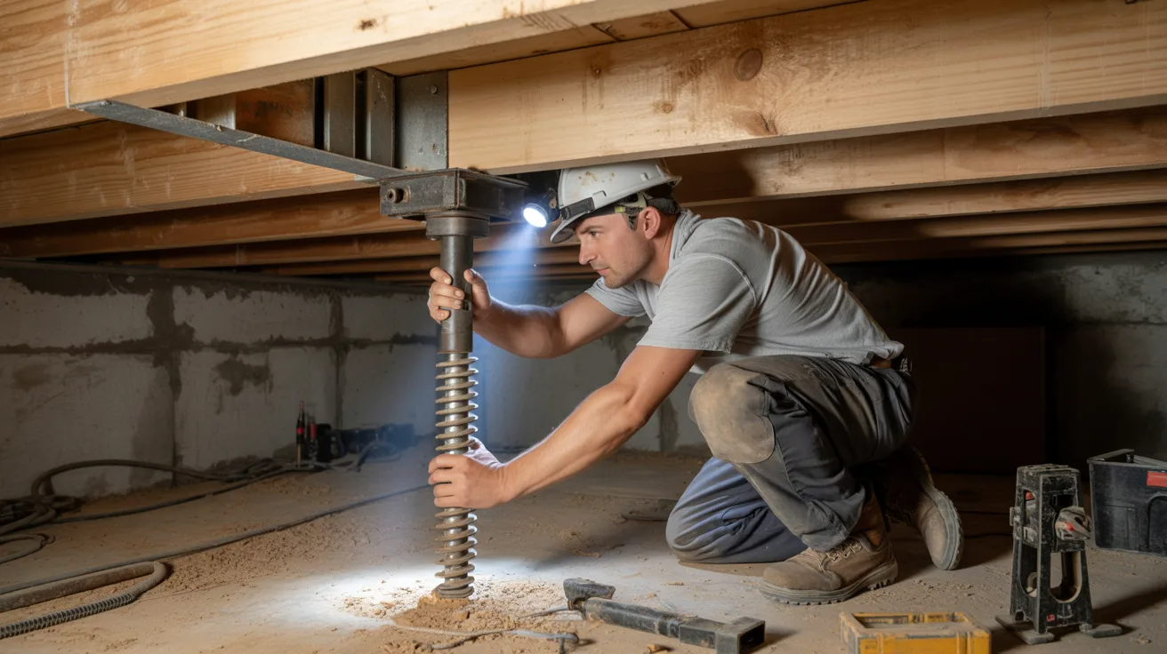 Slowly lifting a sagging floor with a support jack