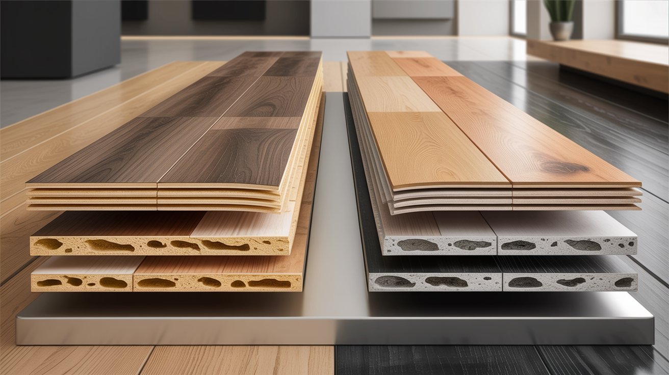 Comparison of WPC and SPC core structures in luxury vinyl plank flooring.