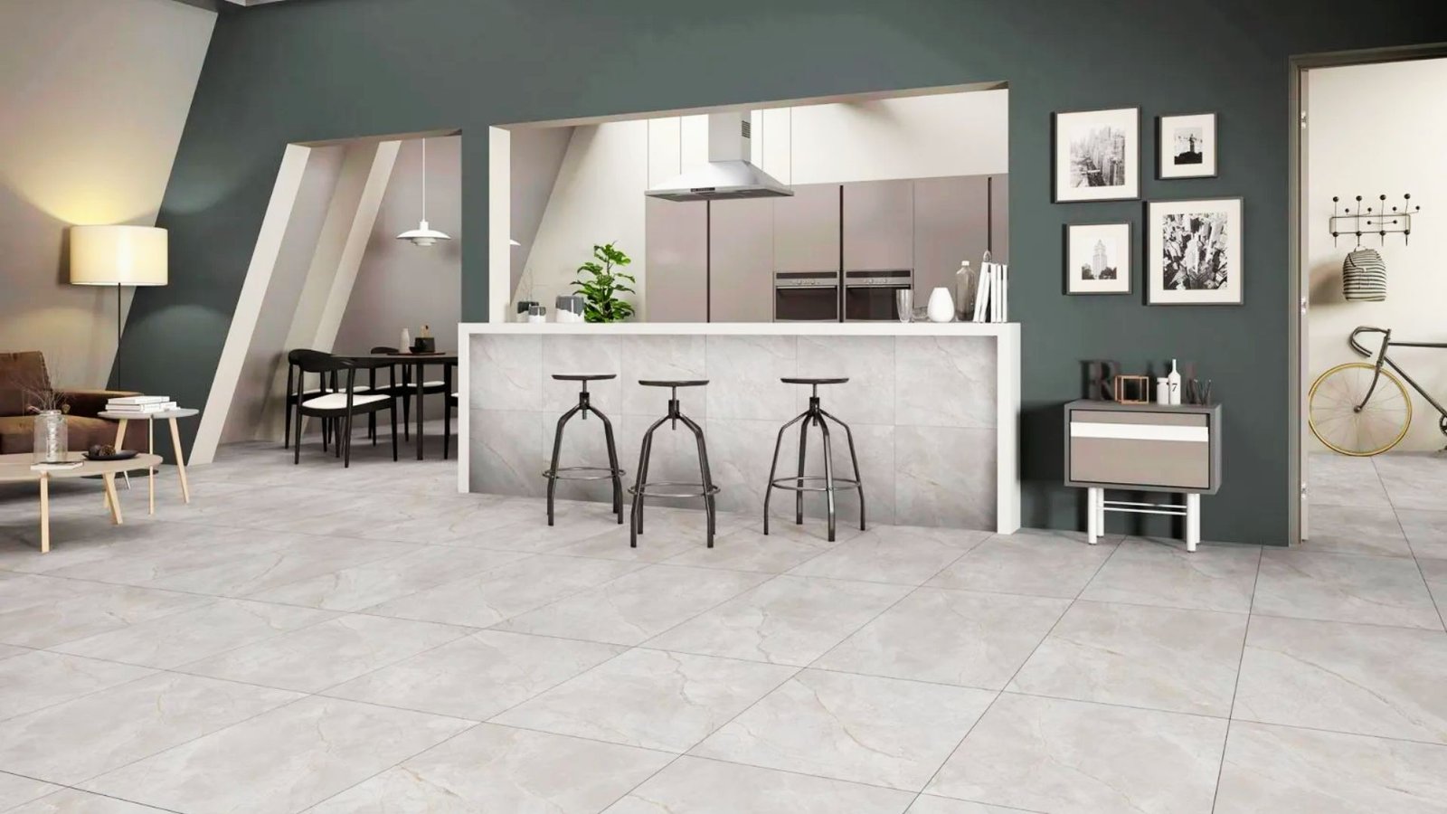 Modern Grey Tile Kitchen Flooring.