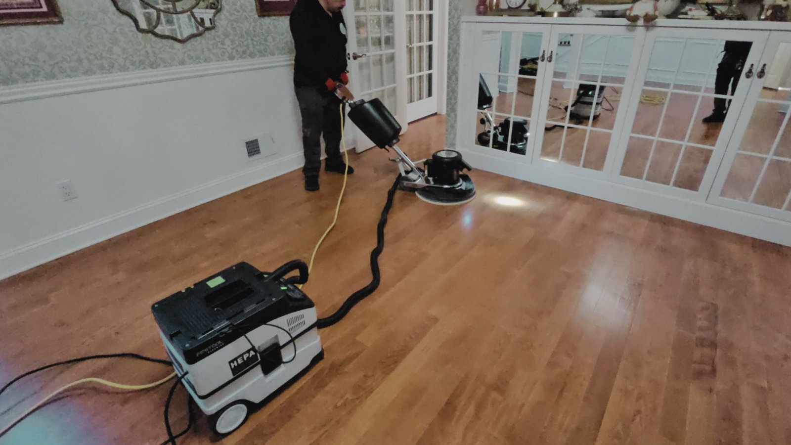 Tools used for DIY screen and recoat hardwood floor projects.