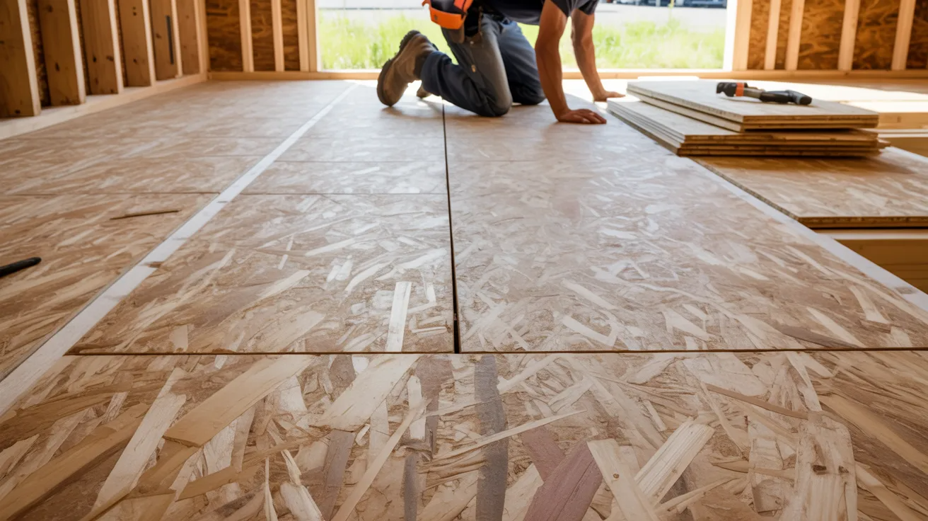OSB subfloor panels installed during residential home construction.